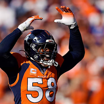 Denver Broncos linebacker Von Miller reacts to a play during a game in 2021.