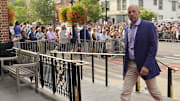 Jul 20, 2024; Cooperstown, New York, USA; Hall of Fame member John Smoltz arrives at the National Baseball Hall of Fame during the Parade of Legends in Cooperstown, NY. 
