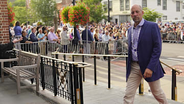 Jul 20, 2024; Cooperstown, New York, USA; Hall of Fame member John Smoltz arrives at the National Baseball Hall of Fame during the Parade of Legends in Cooperstown, NY. 