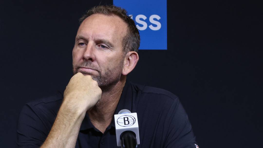 Sep 23, 2025; Brooklyn, NY, USA;  Brooklyn Nets general manager Sean Marks speaks at Media Day.  Mandatory Credit: Wendell Cruz-Imagn Images