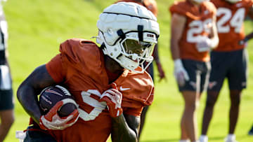 Texas Longhorns running back Jerrick Gibson during his first practice of the spring season on Tuesday, March 25, 2025.