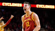Iowa State forward Michael Jacobson celebrates a basket as the Hawkeyes take on the Cyclones at Hilton Coliseum in Ames Thursday, Dec. 12, 2019.

Isuiowa17 Jpg