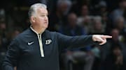 Purdue Boilermakers head coach Matt Painter yells down court 