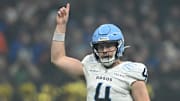 Nov 17, 2024; Vancouver, British Columbia, CAN;   Toronto Argonauts quarterback Nick Arbuckle (4) reacts during the fourth quarter Winnipeg Blue Bombers at BC Place. Mandatory Credit: Anne-Marie Sorvin-Imagn Images