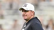 Texas A&M Aggies head coach Mike Elko looks on prior to the game against the Florida Gators at Kyle Field