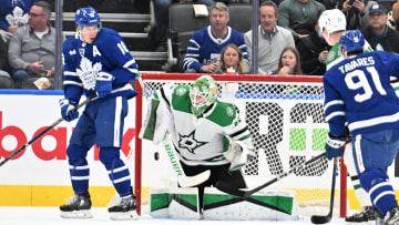 Feb 7, 2024; Toronto, Ontario, CAN; Dallas Stars goalie Scott Wedgewood (41) cannot stop a shot for