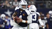 Dallas Cowboys quarterback Dak Prescott looks to throw the ball against the Kansas City Chiefs.
