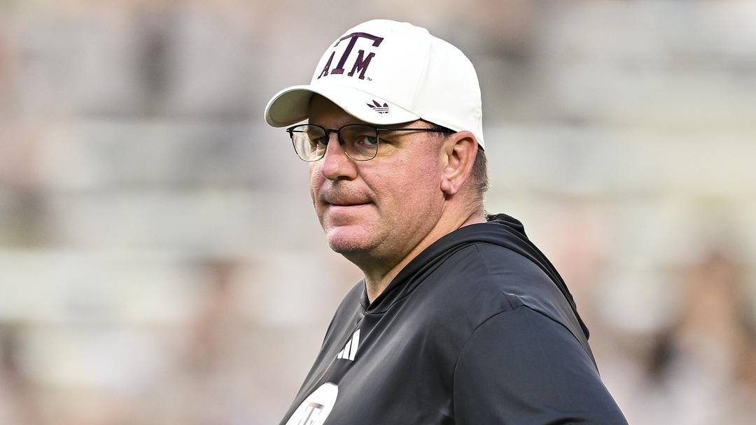 Oct 11, 2025; College Station, Texas, USA; Texas A&M Aggies head coach Mike Elko looks on prior to the game against the Florida Gators at Kyle Field. Mandatory Credit: Maria Lysaker-Imagn Images 
