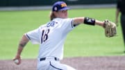 East Carolina pitcher Carson Whisenhunt (18) throws a pitch against Vanderbilt during the first inning of game 2 in the NCAA Super Regionals at Hawkins Field Saturday, June 12, 2021 in Nashville, Tenn