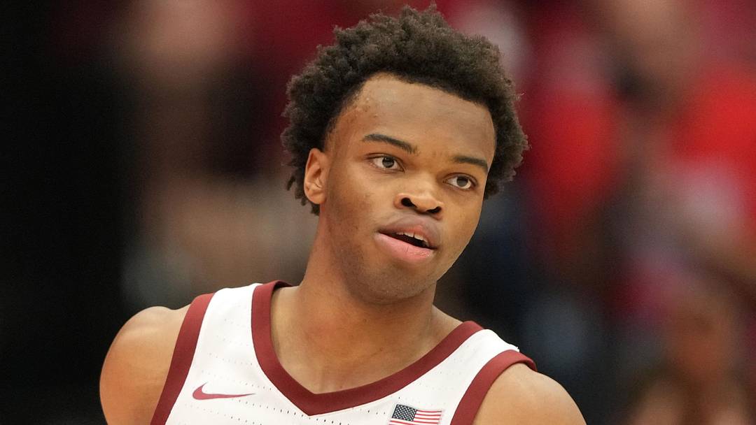 Stanford Cardinal guard Ebuka Okorie (1) during the second half against the Southern Methodist University Mustangs at Maples Pavilion on Feb. 28, 2026.