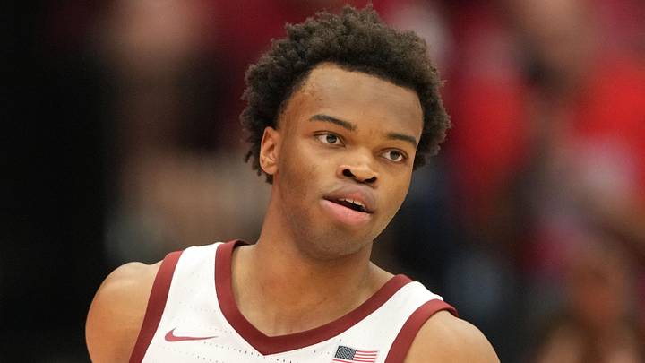 Stanford Cardinal guard Ebuka Okorie (1) during the second half against the Southern Methodist University Mustangs at Maples Pavilion on Feb. 28, 2026.