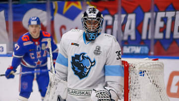Dinamo Minsk Hockey Club player, Alexei Kolosov (No.35) in...