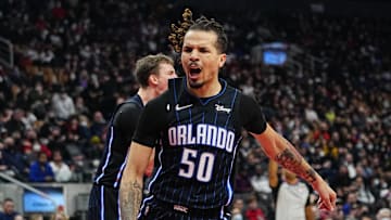 Orlando Magic guard Cole Anthony reacts after a play against the Toronto Raptors during the first half at Scotiabank Arena on March 4, 2022.