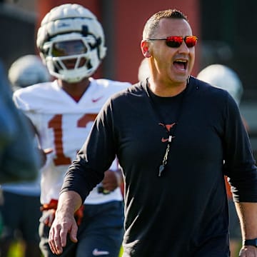 Texas Longhorns Head Coach Steve Sarkisian during their first practice of the spring season on Tuesday, March 25, 2025.