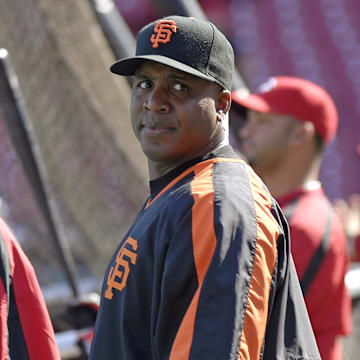 Jul 3, 2007; Cincinnati, OH, USA; Cincinnati Reds outfielder Ken Griffey Jr talks with San Francisco Giants outfielder Barry Bonds before the game at Great American Ballpark in Cincinnati, OH. 
