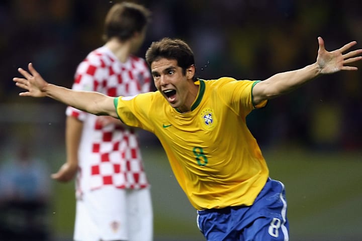 Brazilian midfielder Kaka celebrates aft