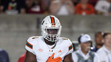 Oct 5, 2024; Berkeley, California, USA; Miami Hurricanes defensive lineman Rueben Bain Jr. (4) during the first quarter against the California Golden Bears at California Memorial Stadium.