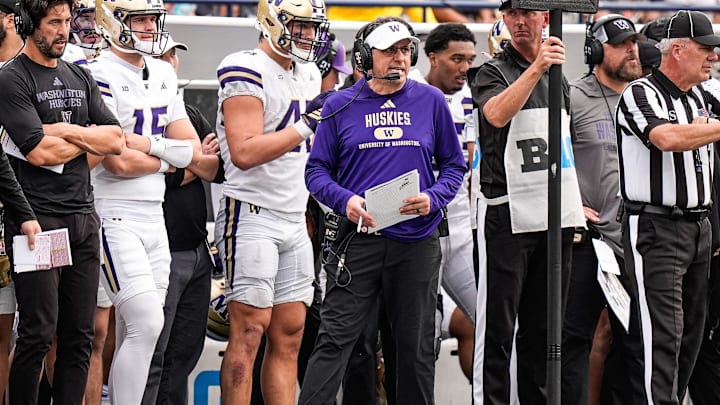 Washington head coach Jedd Fisch watches a play against Michigan during the second half at Michigan Stadium in Ann Arbor on Saturday, Oct. 18, 2025.