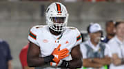 Oct 5, 2024; Berkeley, California, USA; Miami Hurricanes defensive lineman Rueben Bain Jr. (4) during the first quarter against the California Golden Bears at California Memorial Stadium. Mandatory Credit: Darren Yamashita-Imagn Images