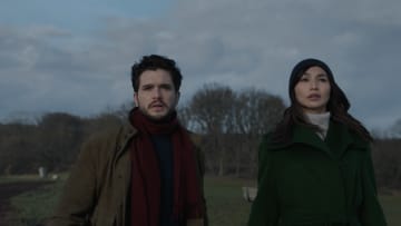 (L-R): Dane Whitman (Kit Harington) and Sersi (Gemma Chan) in Marvel Studios' ETERNALS. Photo courtesy of Marvel Studios. ©Marvel Studios 2021. All Rights Reserved.