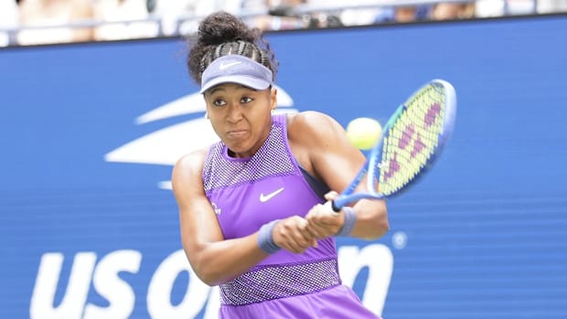 Naomi Osaka (JPN) hits to Coco Gauff (USA) (not pictured) on day nine of the 2025 U.S. Open