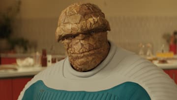Ebon Moss-Bachrach as Ben Grimm/The Thing in 20th Century Studios/Marvel Studios' THE FANTASTIC FOUR: FIRST STEPS. Photo courtesy of 20th Century Studios/Marvel Studios. © 2025 20th Century Studios / © and ™ 2025 MARVEL.
