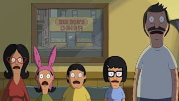 Linda Belcher (voiced by John Roberts), Louise Belcher (voiced by Kristen Schaal), Gene Belcher (voiced by Eugene Mirman), Tina Belcher (voiced by Dan Mintz), and Bob Belcher (voiced by H. Jon Benjamin) in 20th Century Studios' THE BOB'S BURGERS MOVIE. Photo courtesy of 20th Century Studios. © 2022 20th Century Studios. All Rights Reserved. /