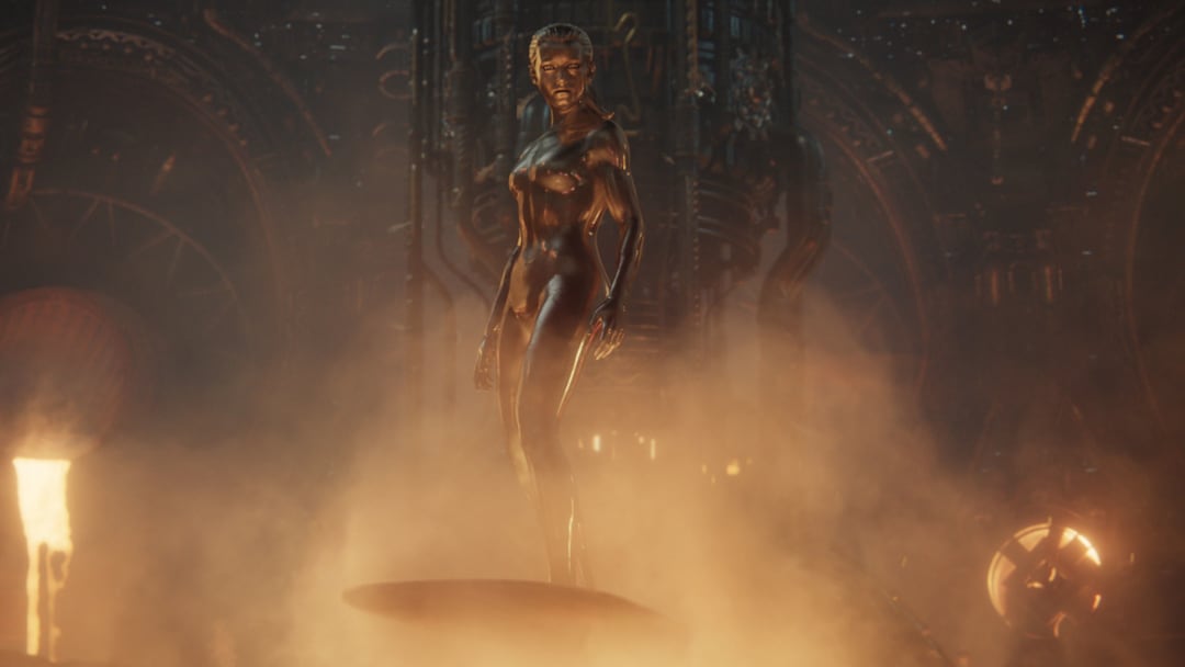 Julia Garner as Shalla-Bal/Silver Surfer in 20th Century Studios/Marvel Studios' THE FANTASTIC FOUR: FIRST STEPS. Photo courtesy of 20th Century Studios/Marvel Studios. © 2025 20th Century Studios / © and ™ 2025 MARVEL.