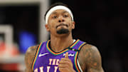 Phoenix Suns guard Bradley Beal runs down the court.