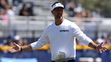  Dallas Cowboys head coach Brian Schottenheimer during training camp at the River Ridge Playing Fields in Oxnard, California.