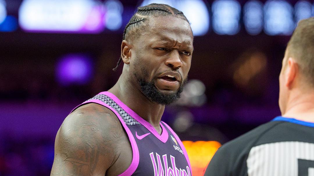 Feb 20, 2026; Minneapolis, Minnesota, USA; Minnesota Timberwolves forward Julius Randle (30) talks with referee Josh Tiven (58) in the fourth quarter against the Dallas Mavericks at Target Center. Mandatory Credit: Matt Blewett-Imagn Images