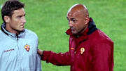 Roma's coach Luciano Spalletti (R) speak