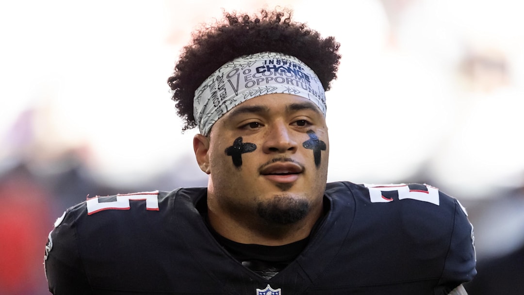 Dec 21, 2025; Glendale, Arizona, USA; Atlanta Falcons running back Tyler Allgeier (25) against the Arizona Cardinals at State Farm Stadium. Mandatory Credit: Mark J. Rebilas-Imagn Images