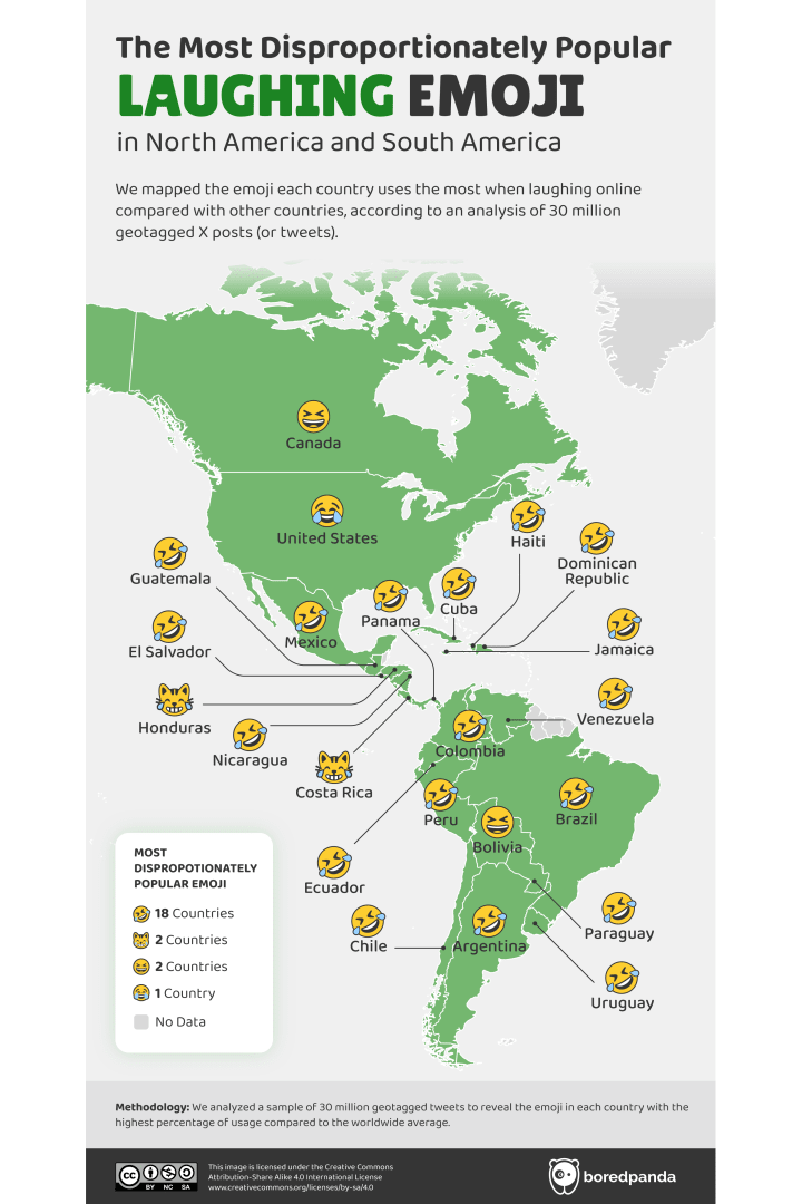 Map showing laughing emojis in North America