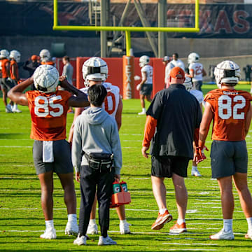 The Texas Longhorns football team during their first practice of the spring season on Tuesday, March 25, 2025.