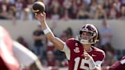 Nov 22, 2025; Tuscaloosa, Alabama, USA;  Alabama quarterback Ty Simpson (15) throws to Alabama wide receiver Isaiah Horton (1) during the game with Eastern Illinois at Saban Field at Bryant-Denny Stadium. Mandatory Credit: Gary Cosby Jr.-Imagn Images