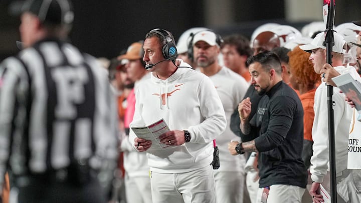 Texas Longhorns head coach Steve Sarkisian looks on against Clemson Tigers in the second half of an NCAA College Football Playoffs first round game at Darrell K Royal Texas Memorial Stadium, Austin, Texas, Saturday, Dec. 21, 2024.