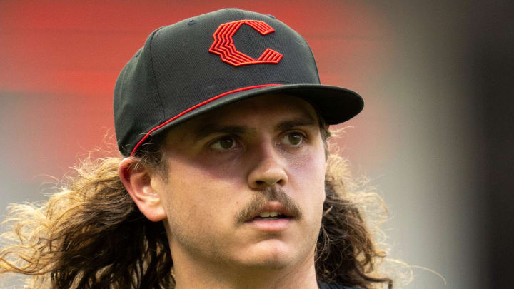 Cincinnati Reds starting pitcher Rhett Lowder (81) walks back to the dugout at the end of the second inning of the MLB game between the Cincinnati Reds and Milwaukee Brewers at Great American Ball Park in Cincinnati on Friday, Aug. 30, 2024.