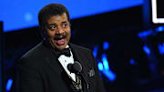 Jan 28, 2018; New York, NY, USA; Neil deGrasse Tyson presents Best Recording Package to El Orisha De La Rosa and Pure Comedy during the Grammy Awards Premiere Ceremony at The Theater at Madison Square Garden.
