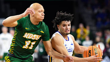 South Dakota State   s Matt Mims dribbles past North Dakota State   s Jacari White in the Summit League men   s semifinals on Monday, March 6, 2023, at the Denny Sanford Premier Center in Sioux Falls.

Summit Men Semis 006