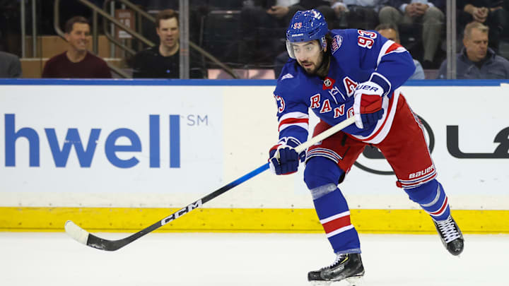 Mar 23, 2026; New York, New York, USA;  New York Rangers center Mika Zibanejad (93) at Madison Square Garden. 