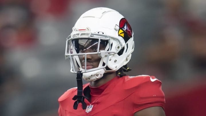 Aug 10, 2024; Glendale, Arizona, USA; Arizona Cardinals wide receiver Marvin Harrison Jr. (18) against the New Orleans Saints during a preseason NFL game at State Farm Stadium. Mandatory Credit: Mark J. Rebilas-USA TODAY Sports
