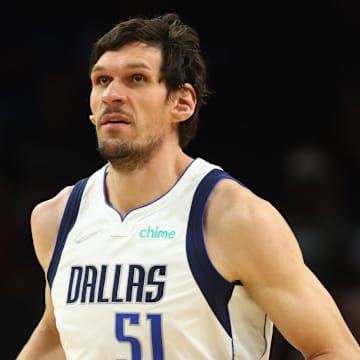 May 15, 2022; Phoenix, Arizona, USA; Dallas Mavericks center Boban Marjanovic (51) against the Phoenix Suns in game seven of the second round for the 2022 NBA playoffs at Footprint Center. Mandatory Credit: Mark J. Rebilas-Imagn Images