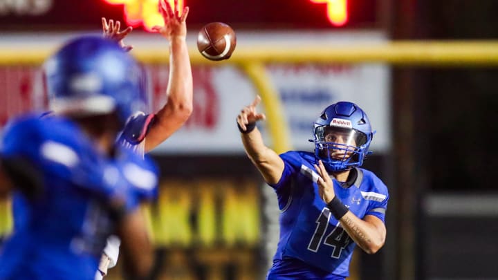 Barron Collier quarterback Niko Boyce (14) is a nominee for Southwest Florida High School Football Player of the Week after passing for two touchdowns and rushing for a third against Estero.