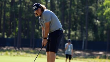 Jun 11, 2024; Pinehurst, North Carolina, USA; Neal Shipley putts on the seventh green during a practice round for the U.S. Open golf tournament at Pinehurst No. 2. Mandatory Credit: Katie Goodale-USA TODAY Sports