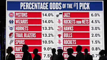 May 12, 2024; Chicago, IL, USA; Representatives of the 14 NBA teams wait to go on stage