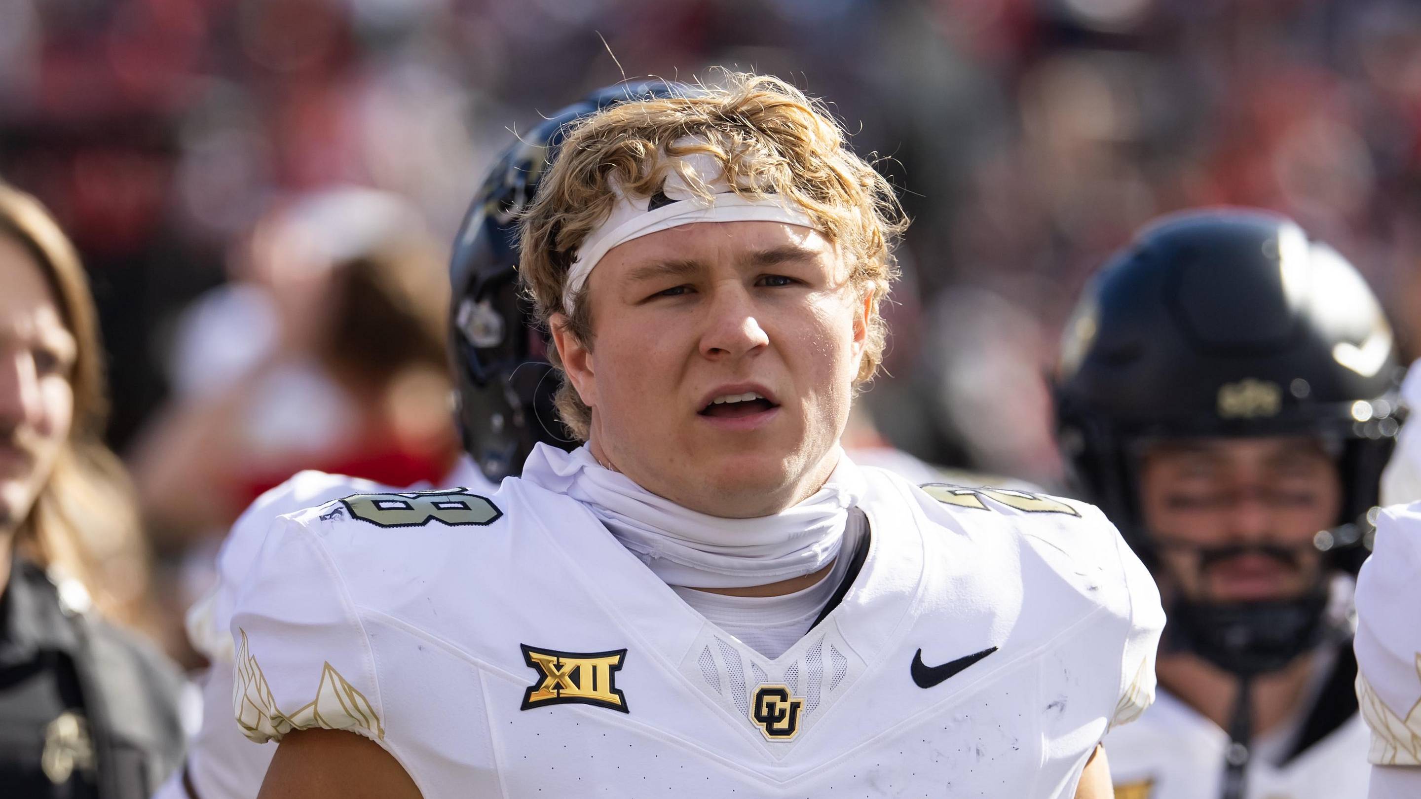 Oct 19, 2024; Tucson, Arizona, USA; Colorado Buffalos safety Ben Finneseth (28) against the Arizona Wildcats at Arizona Stadium. Mandatory Credit: Mark J. Rebilas-Imagn Images