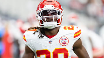 Aug 9, 2025; Glendale, Arizona, USA; Kansas City Chiefs cornerback Nohl Williams (20) against the Arizona Cardinals during a preseason NFL game at State Farm Stadium. Mandatory Credit: Mark J. Rebilas-Imagn Images