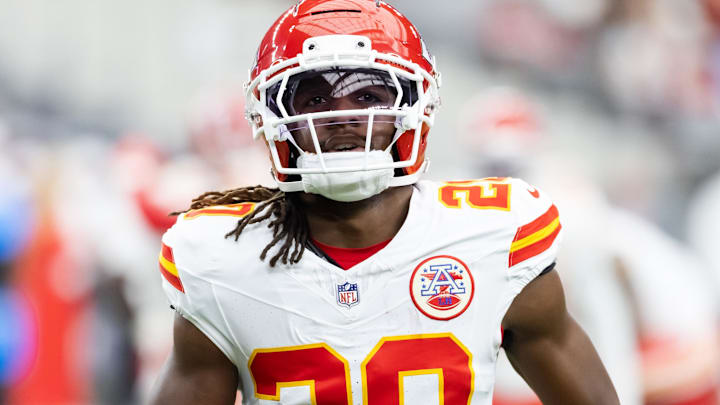 Aug 9, 2025; Glendale, Arizona, USA; Kansas City Chiefs cornerback Nohl Williams (20) against the Arizona Cardinals during a preseason NFL game at State Farm Stadium. Mandatory Credit: Mark J. Rebilas-Imagn Images