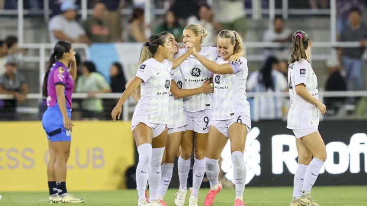 Jul 20, 2024; Louisville, Kentucky, USA; Racing Louisville FC celebrate their goal during their NWSL soccer match against Rayadas de Monterrey at Lynn Family Stadium. Mandatory Credit: EM Dash-USA TODAY Sports